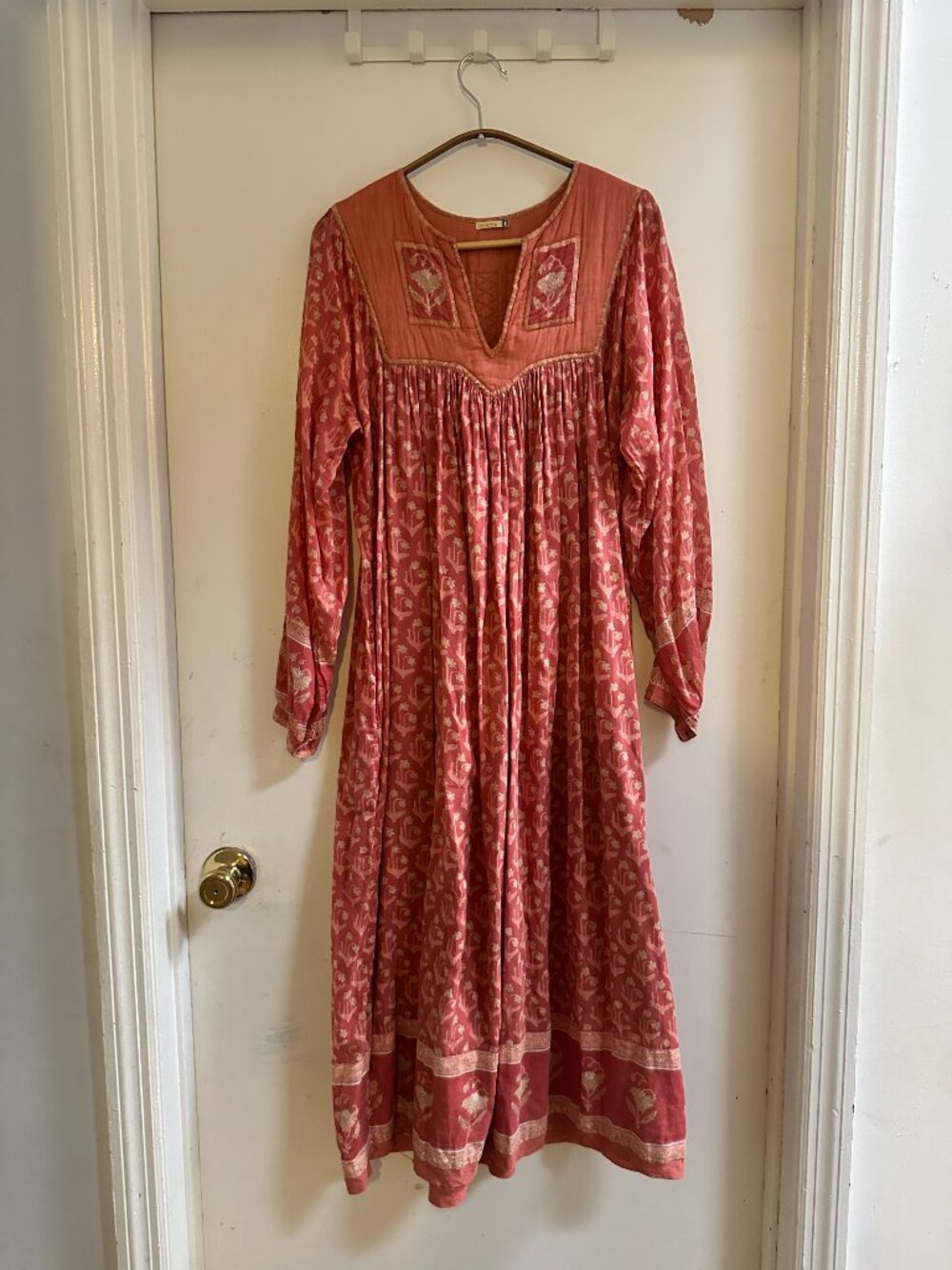 Matta NY Coral Block Print Cotton Dress, Quilted Bodice - Picture 2 of 6
